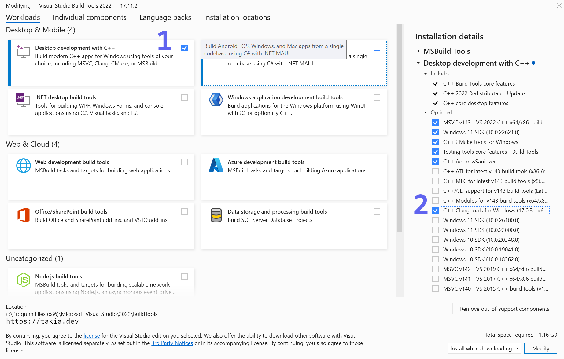 Visual Studio build tools installer